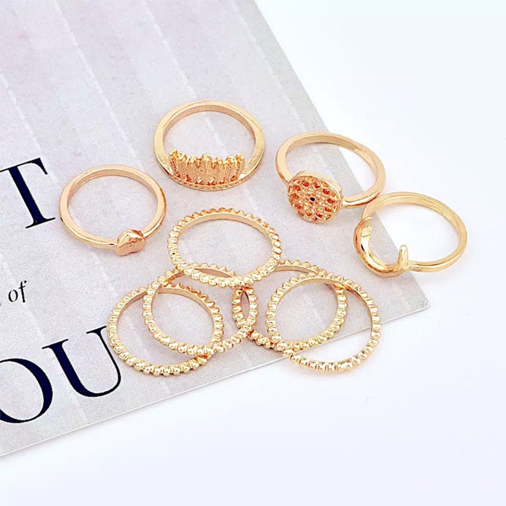 ⚜️[𝟯/$𝟭𝟴]⚜️9 Gold Tribal Charm Boho Rings NEW - Picture 3 of 8